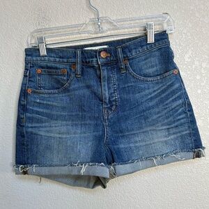 Madewell Women’s High-Rise Denim Shorts Medium Wash Size 26 Cuffed Raw Hem